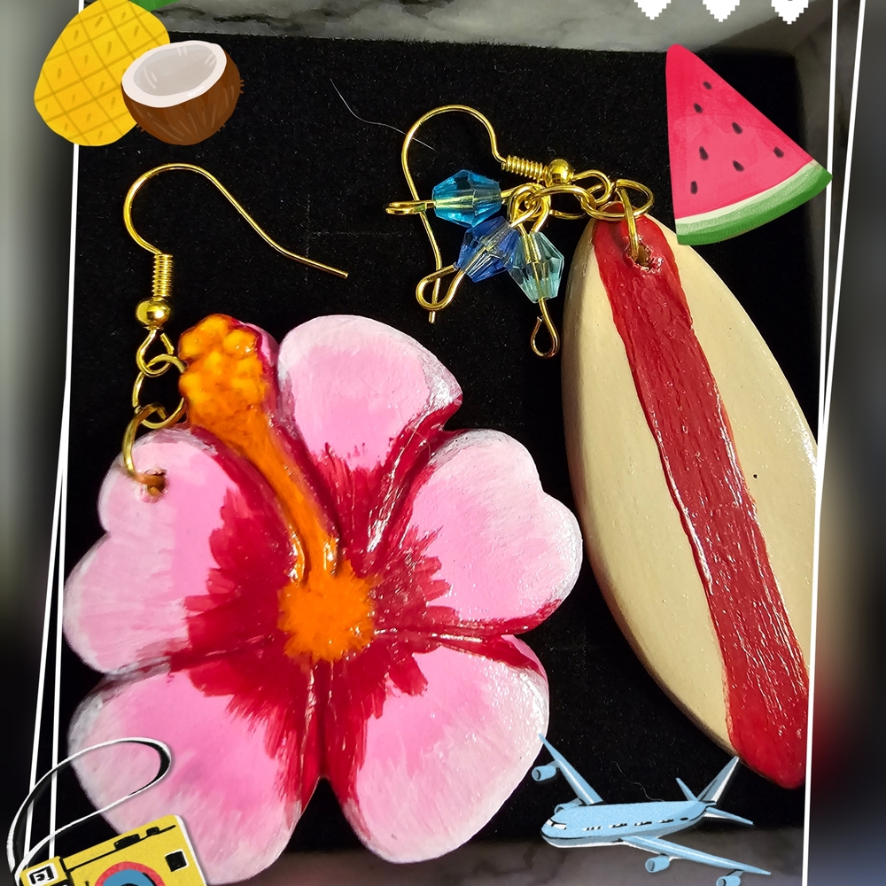 Floral and Surfboard Earrings